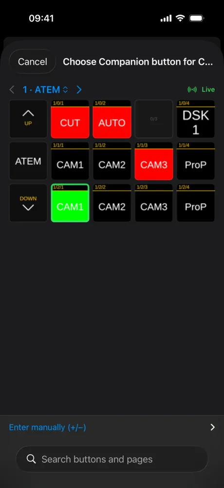 Choose Companion button with live buttons