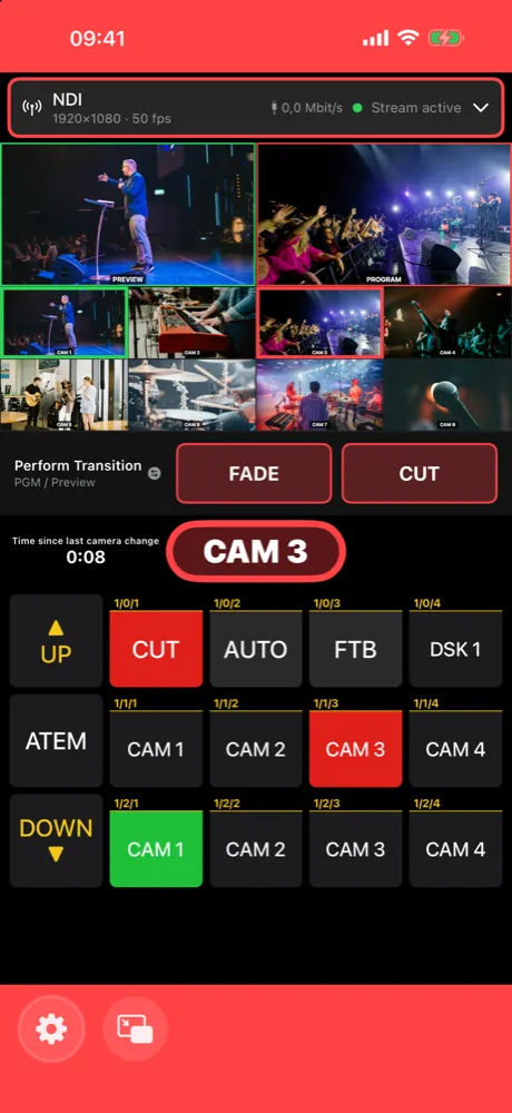 Tally on: red frame, CAM3 is on air